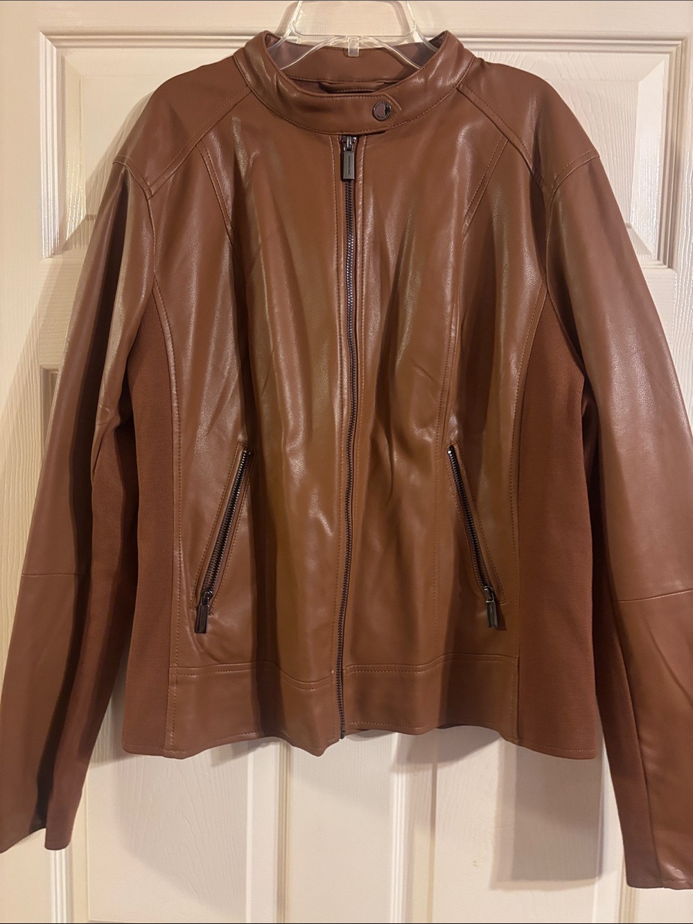Kenneth Cole Women’s Brown Faux Leather Zip Front Jacket